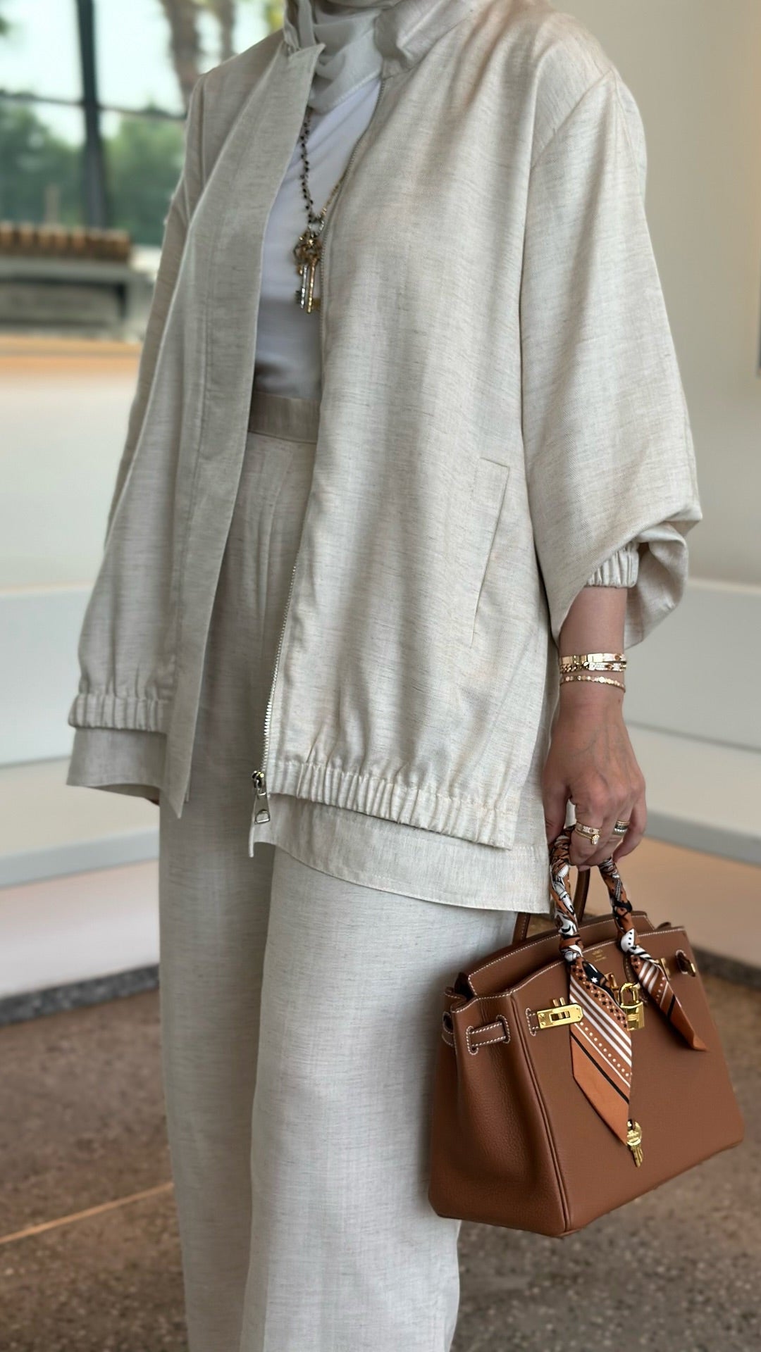 Ensemble Tailleur Lin Veste coupe fluide et Pantalon large – Beige
