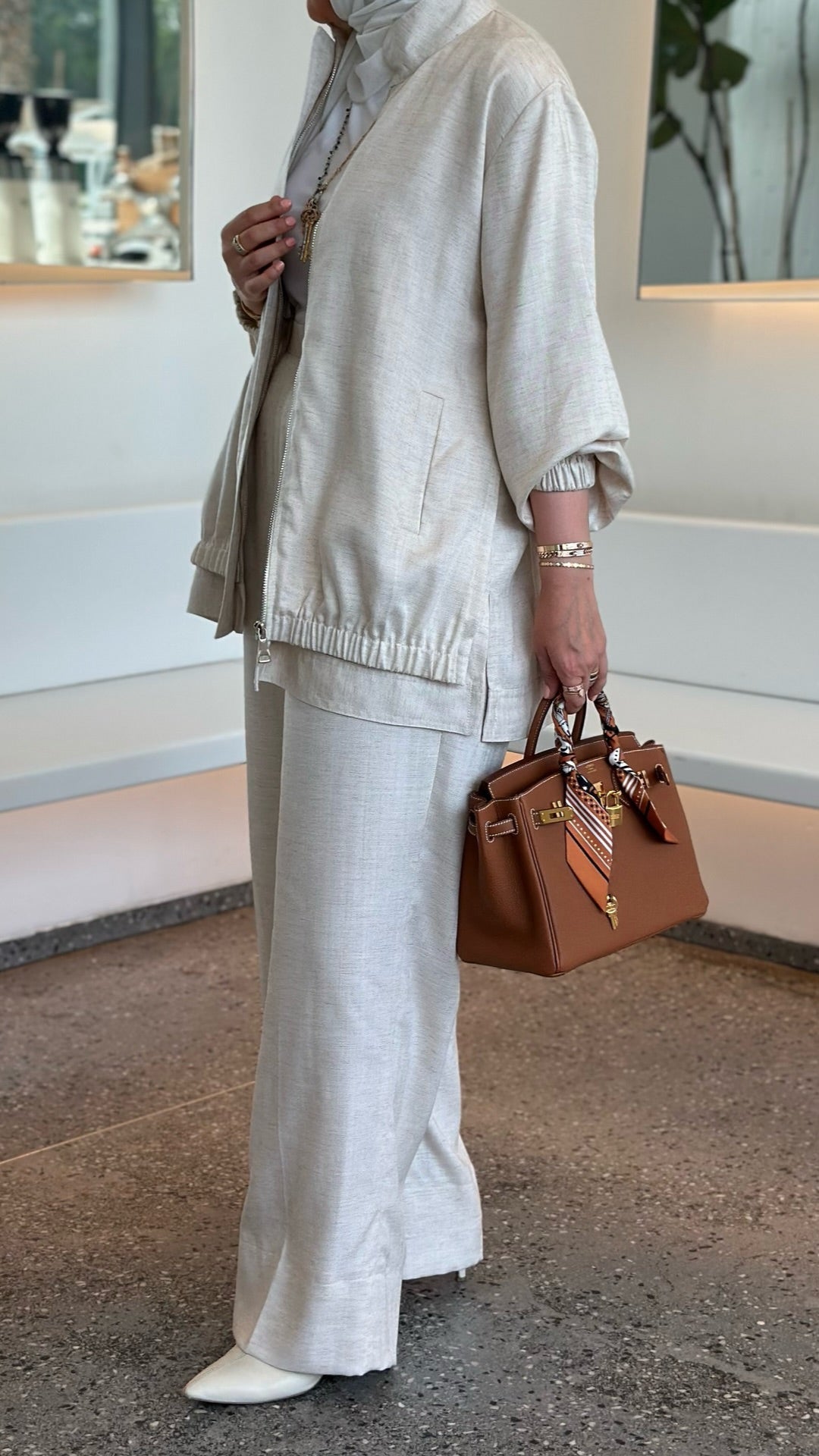 Ensemble Tailleur Lin Veste coupe fluide et Pantalon large – Beige
