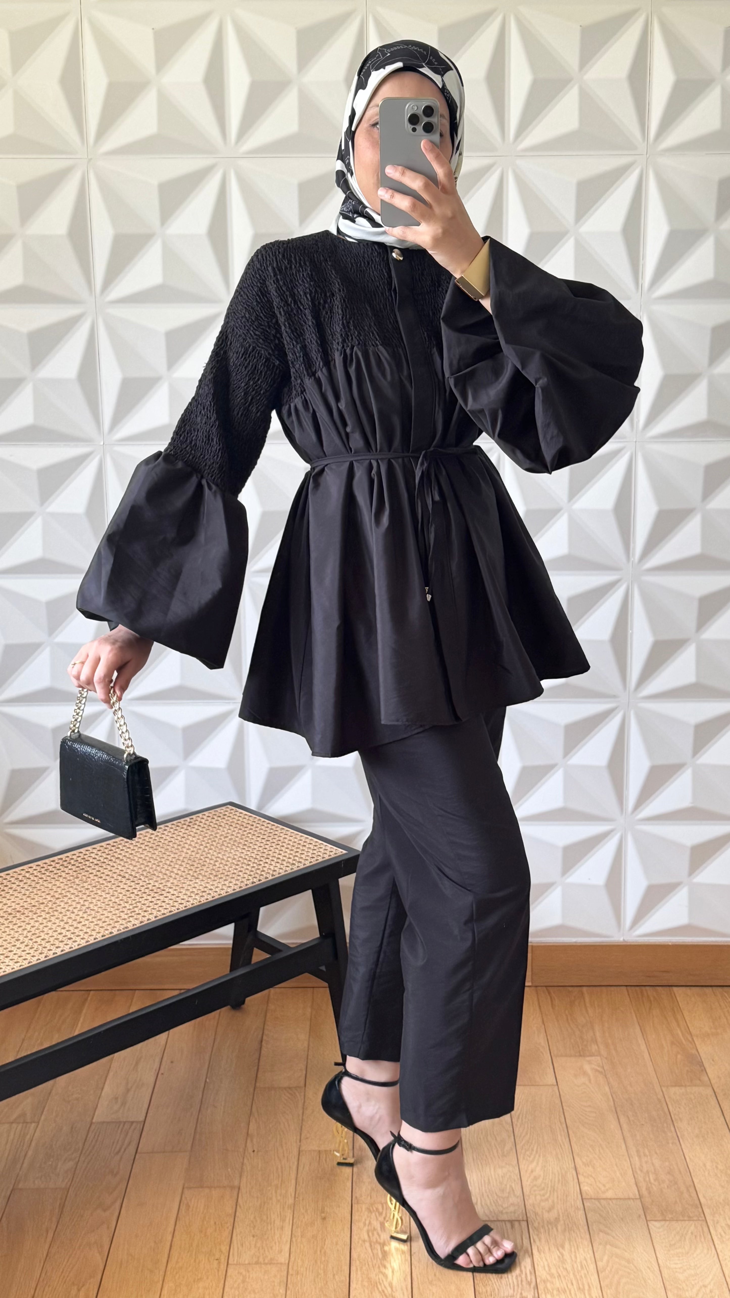 Ensemble Blouse smockée et Pantalon droit slim