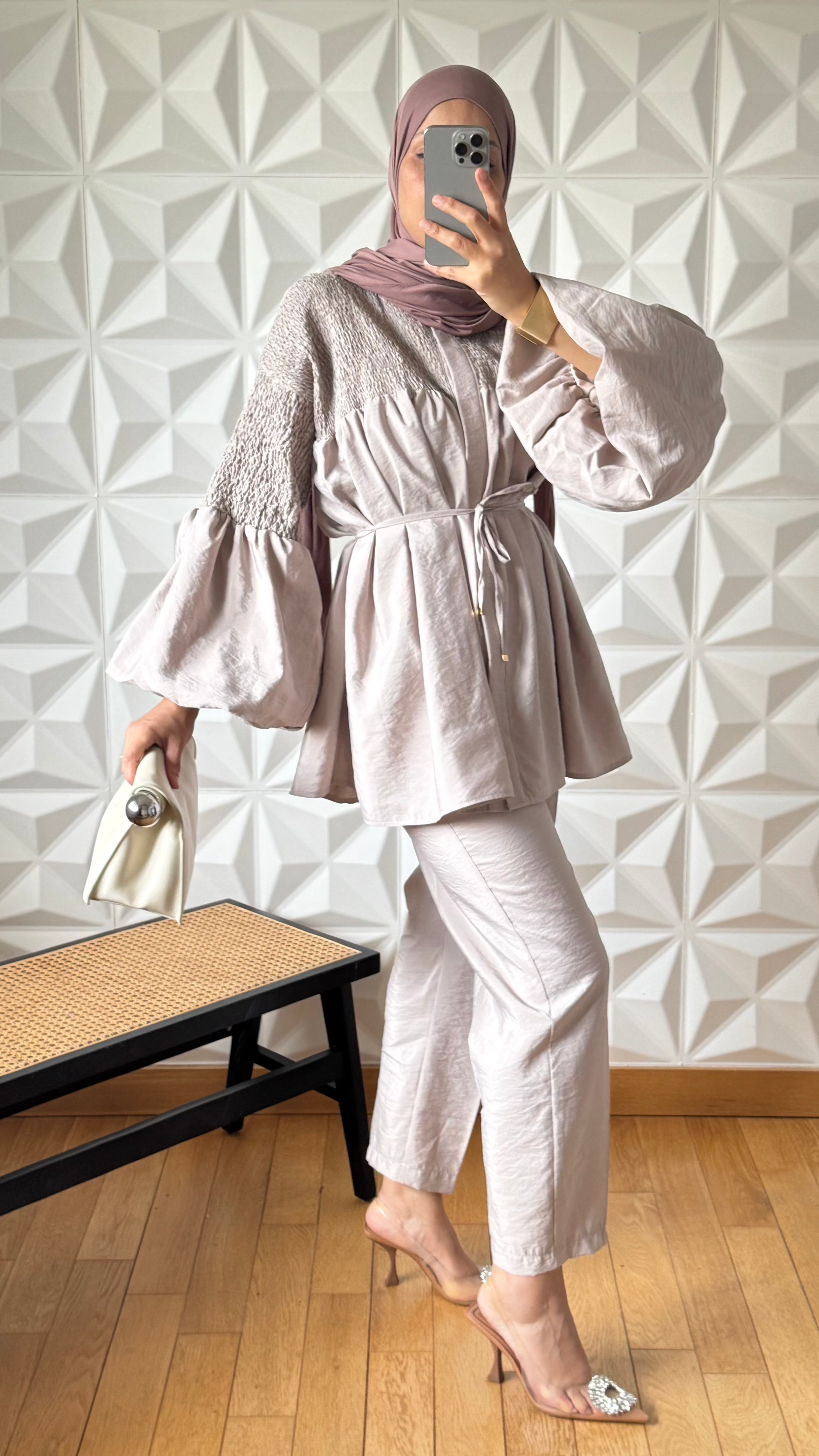 Ensemble Blouse smockée et Pantalon droit slim