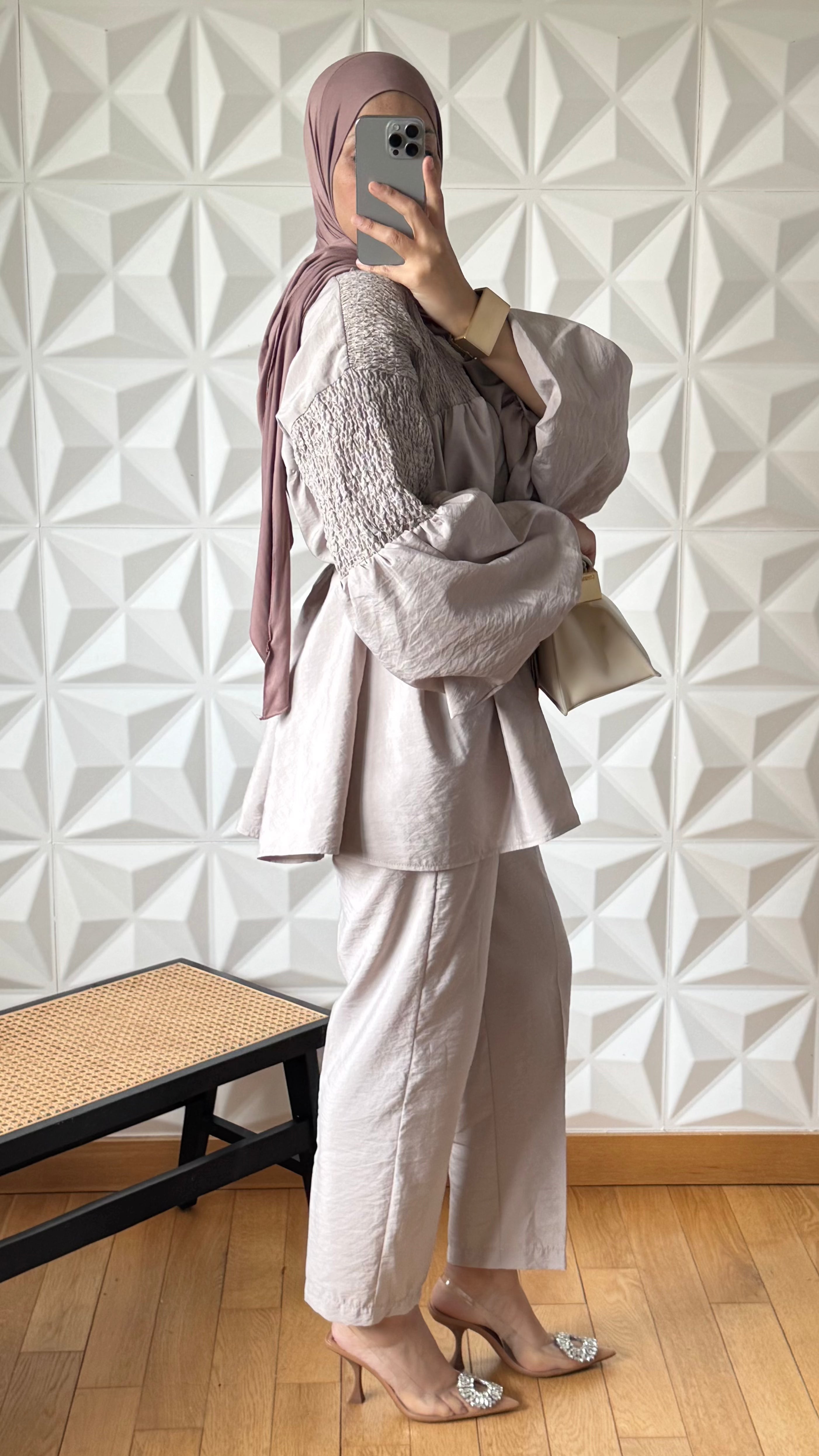 Ensemble Blouse smockée et Pantalon droit slim