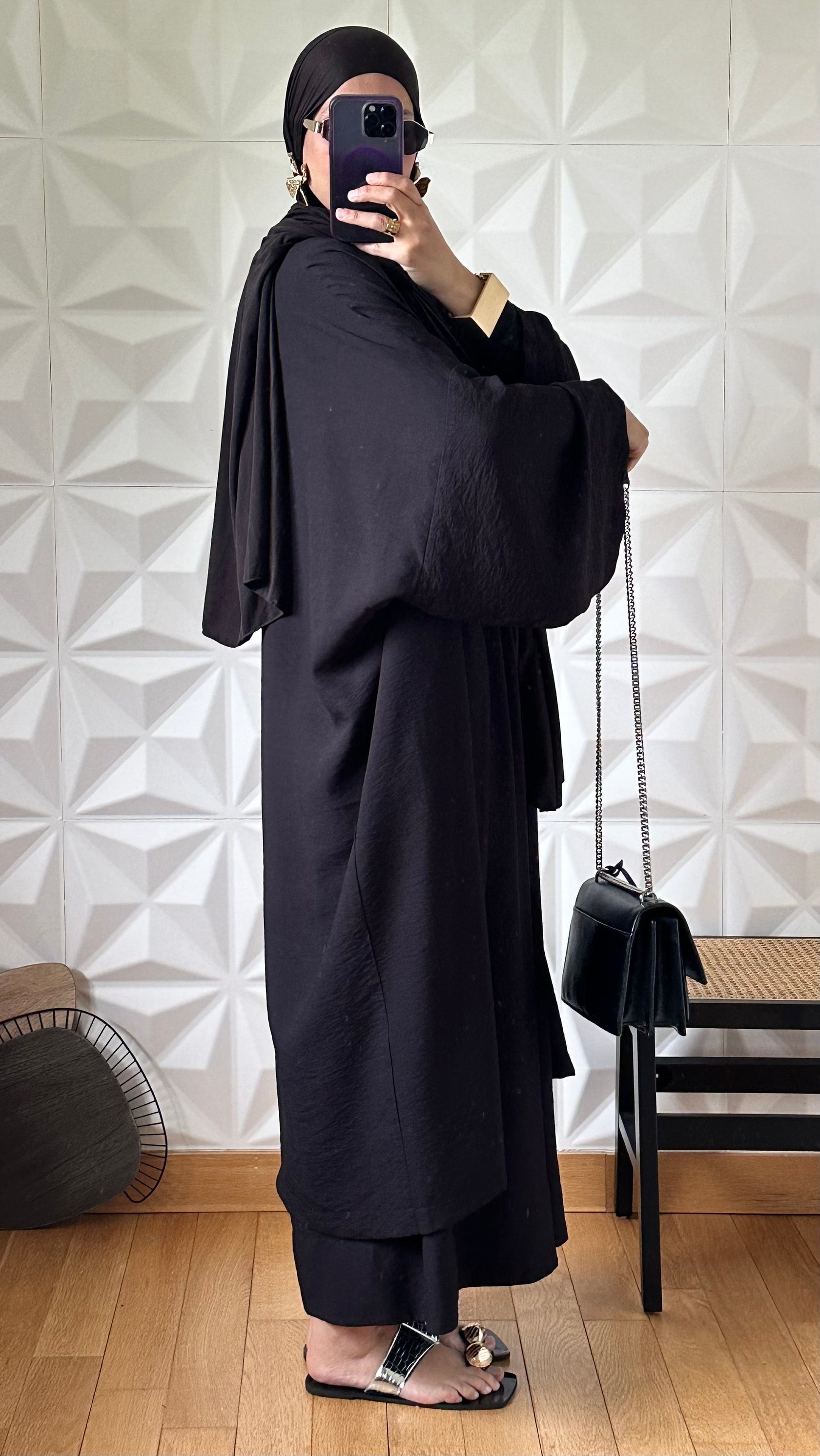 Ensemble kimono oversize et jupe culotte nouée à la taille