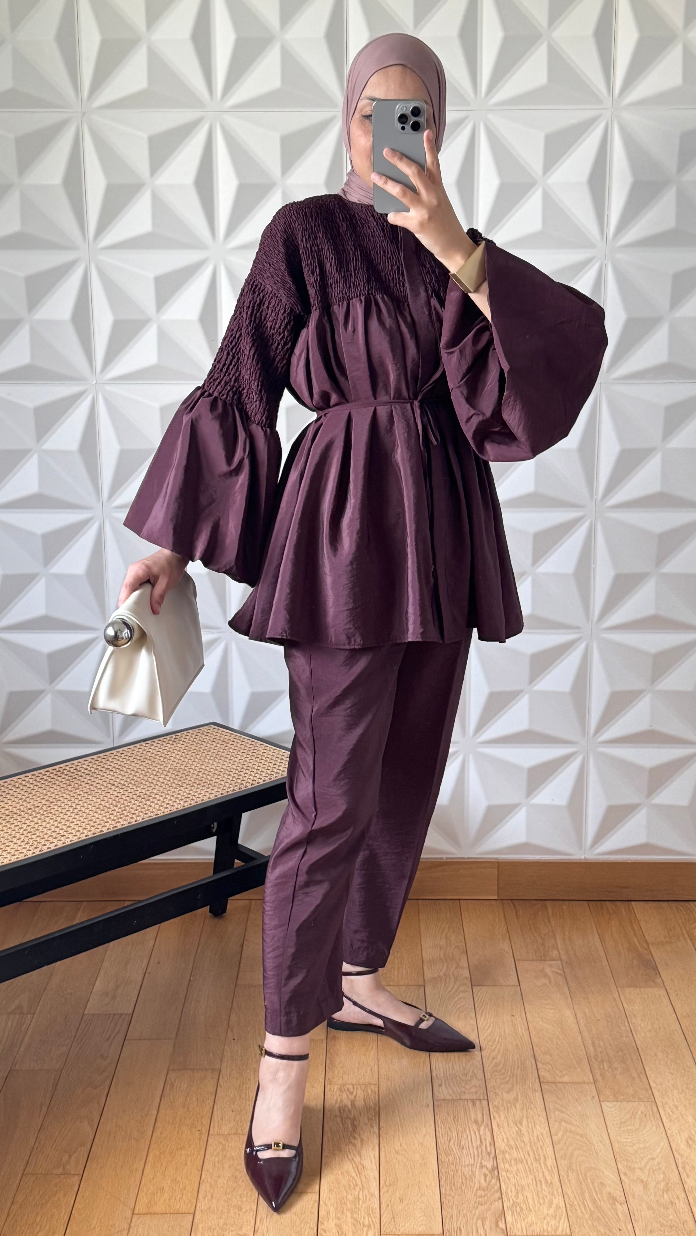 Ensemble Blouse smockée et Pantalon droit slim