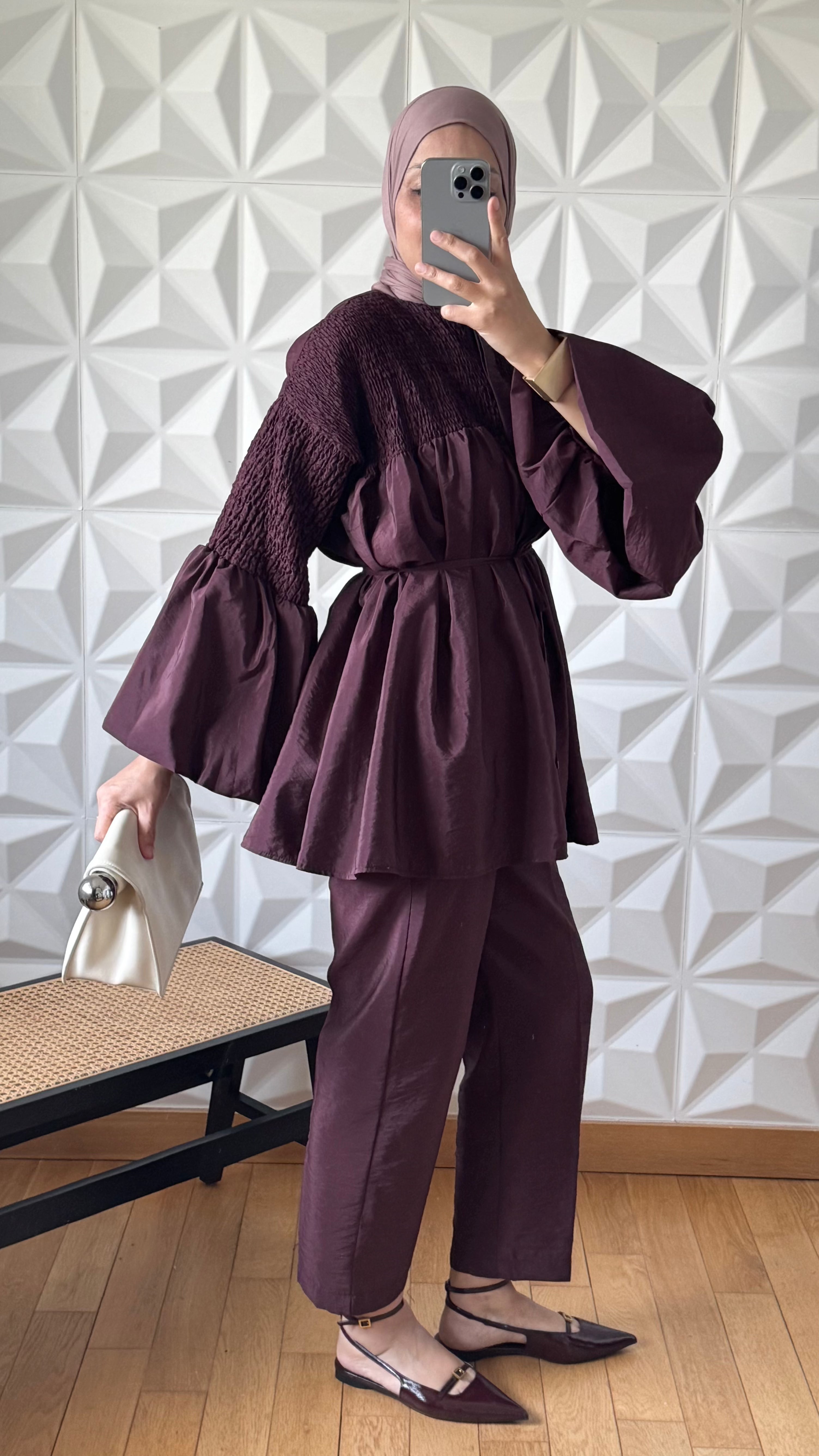 Ensemble Blouse smockée et Pantalon droit slim