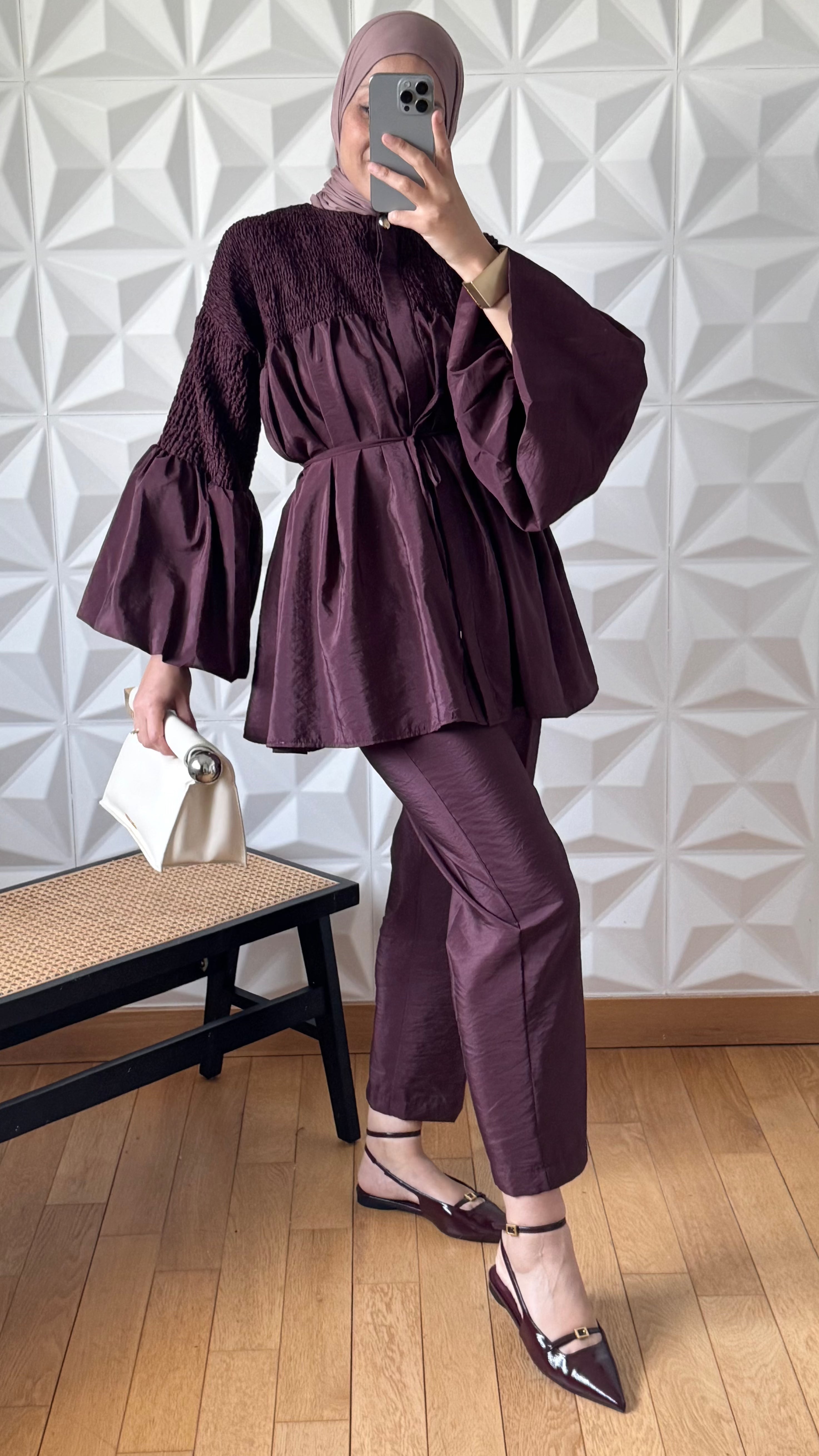 Ensemble Blouse smockée et Pantalon droit slim